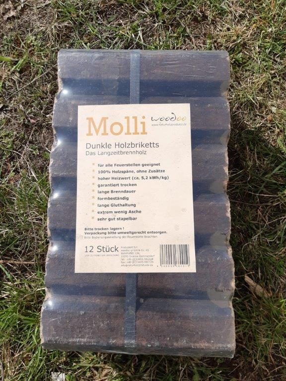 Molli Holzbriketts dunkel - 10kg Paket á 12 Stück
